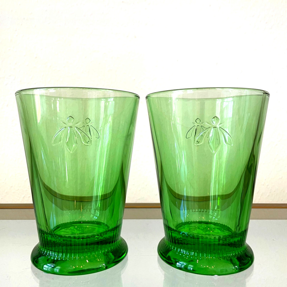 La Rochere Reine BEE Large Glasses Set of 4 Green Embossed Tumblers 11oz NEW